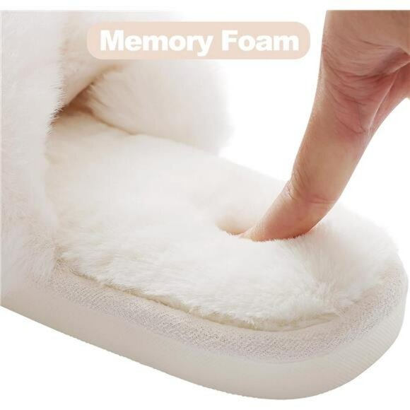 Womens fuzzy slippers open toe memory foam house shoes indoor outdoor comfort - Picture 5 of 7
